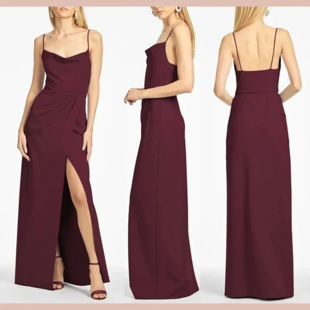 Sachin & Babi Paulina Gown Size 14 Deep Wine Formal Cowl Neck Crepe Dress NWT